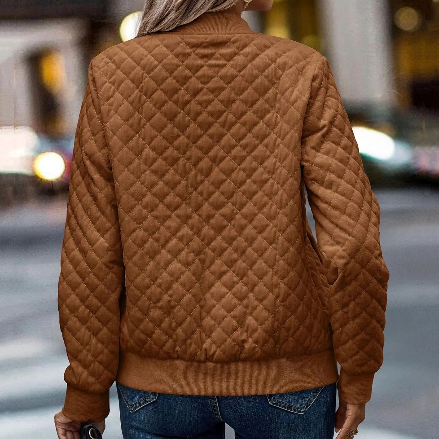 2023 Women's Bomber Jacket Winter Trendy Coats Casual Baseball Coat Button Up Outerwear Lightweight Windbreaker with Pockets