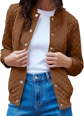 2023 Women's Bomber Jacket Winter Trendy Coats Casual Baseball Coat Button Up Outerwear Lightweight Windbreaker with Pockets