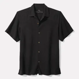 Bali Border Printed Silk Short Sleeve Shirt / Black