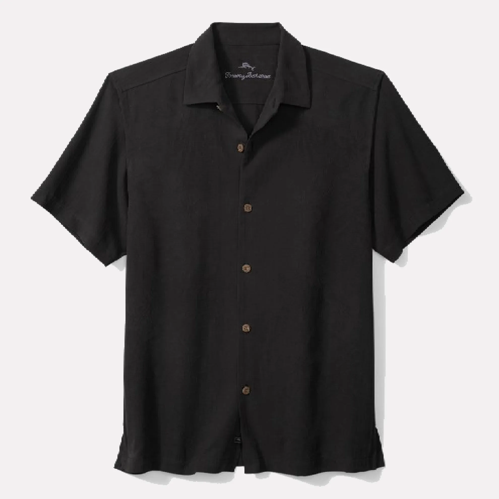 Bali Border Printed Silk Short Sleeve Shirt / Black