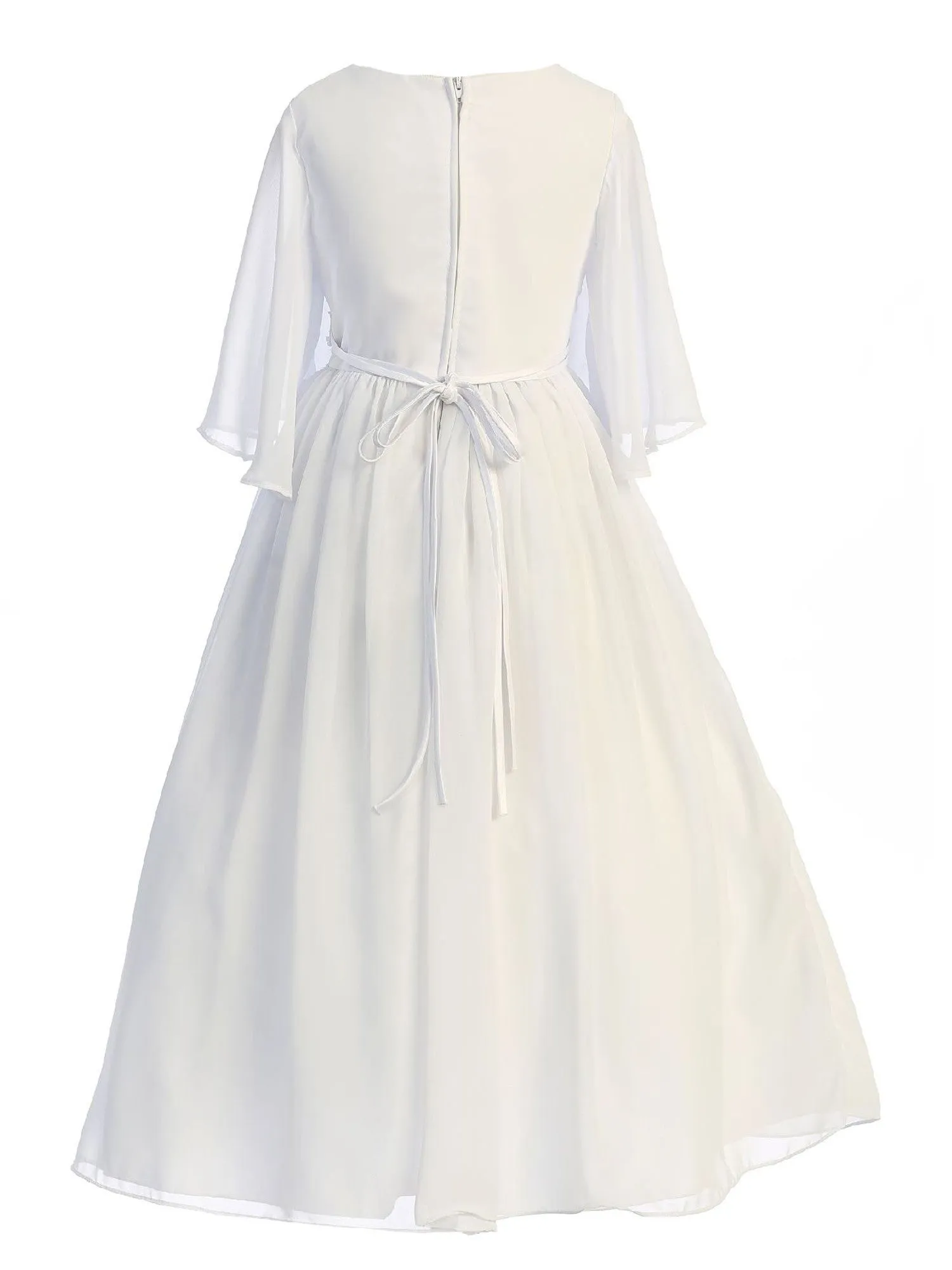 Big Girls White Chiffon Butterfly Sleeve Communion Dress 6-16