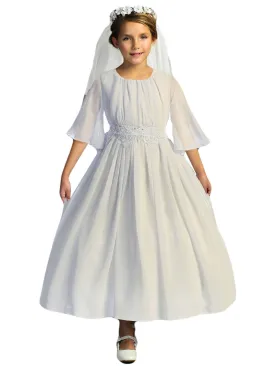 Big Girls White Chiffon Butterfly Sleeve Communion Dress 6-16