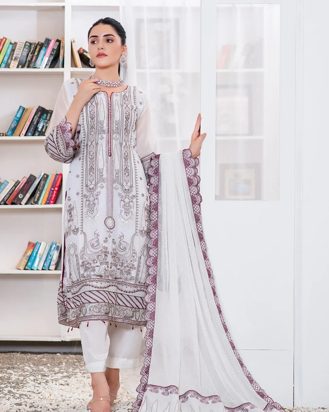 Blanco Semi-Stitched White Chiffon Collection Chapter-2 – D-05