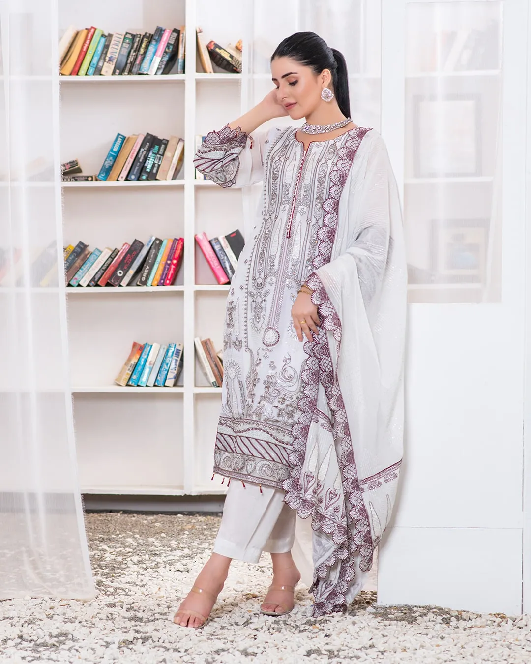 Blanco Semi-Stitched White Chiffon Collection Chapter-2 – D-05