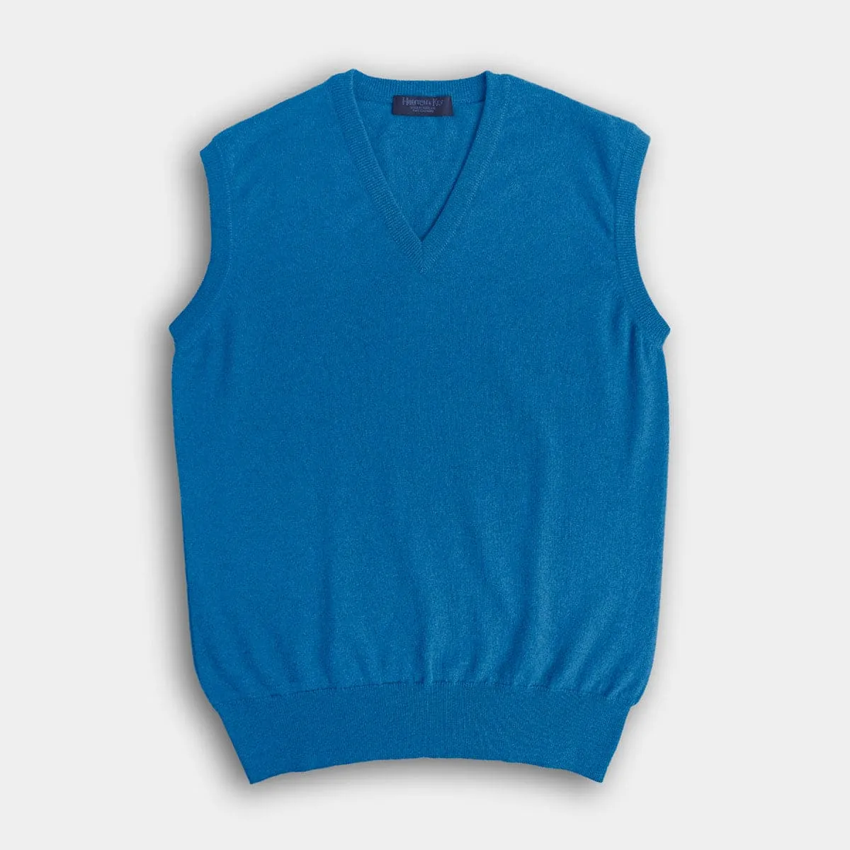 Blue V-Neck Cashmere Slipover
