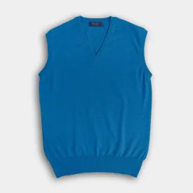 Blue V-Neck Cashmere Slipover