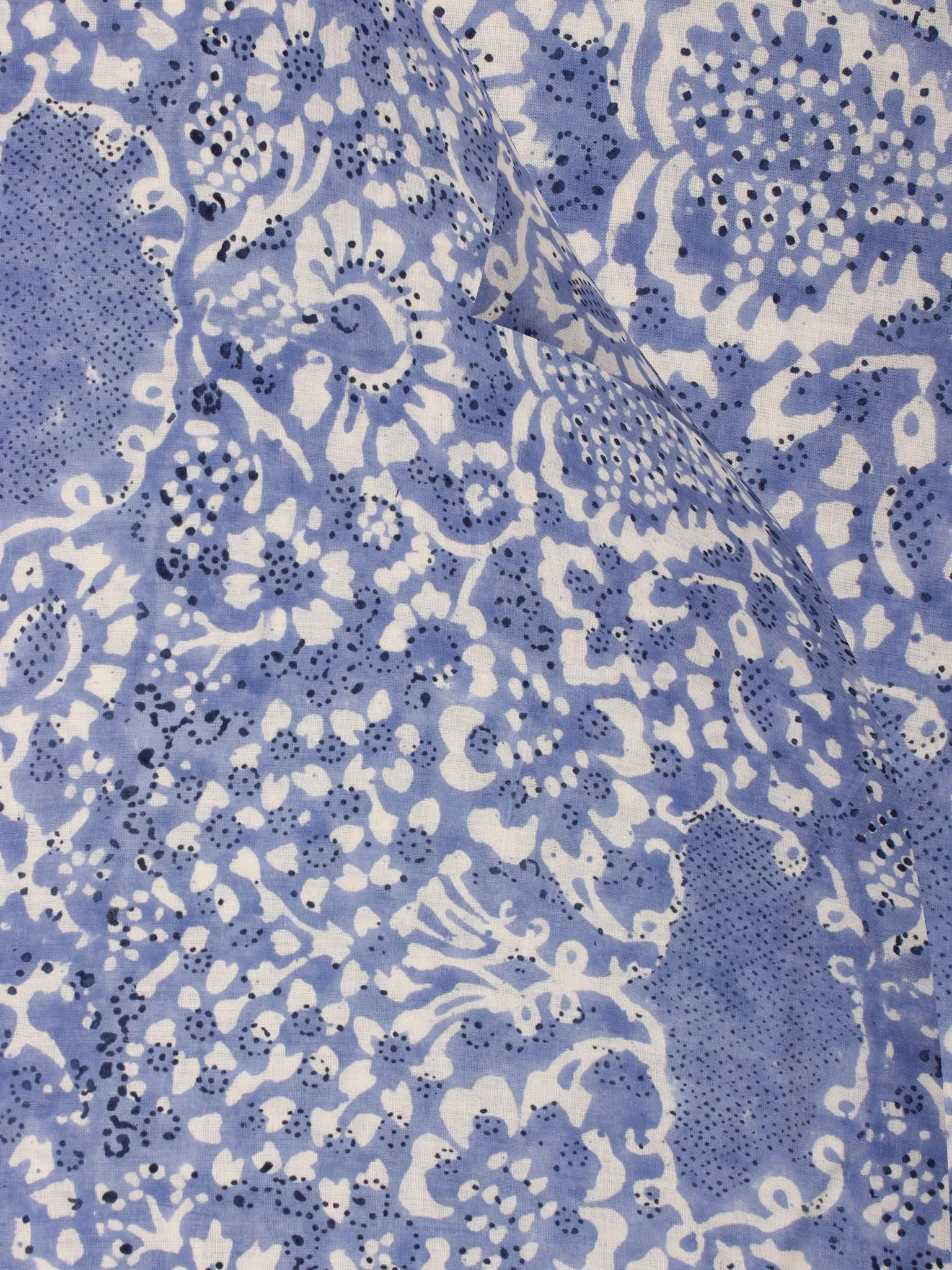 Blue White Hand Block Printed Cotton Fabric Per Meter - F001F2184