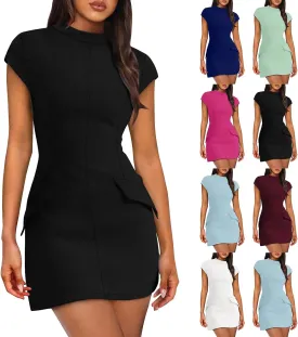 Bodycon Mini Dresses for Women Summer Mock Neck Club & Night Out Dresses Slim Fit Short Sleeve Birthday Party Dress