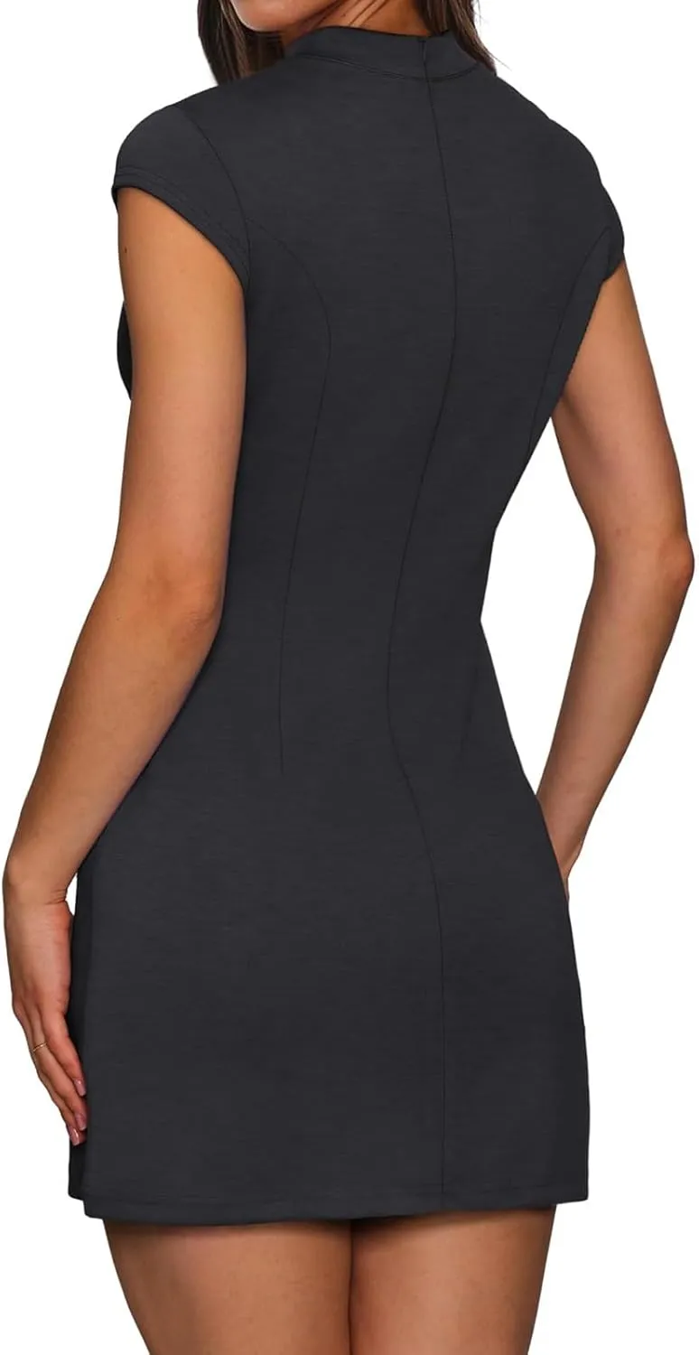 Bodycon Mini Dresses for Women Summer Mock Neck Club & Night Out Dresses Slim Fit Short Sleeve Birthday Party Dress