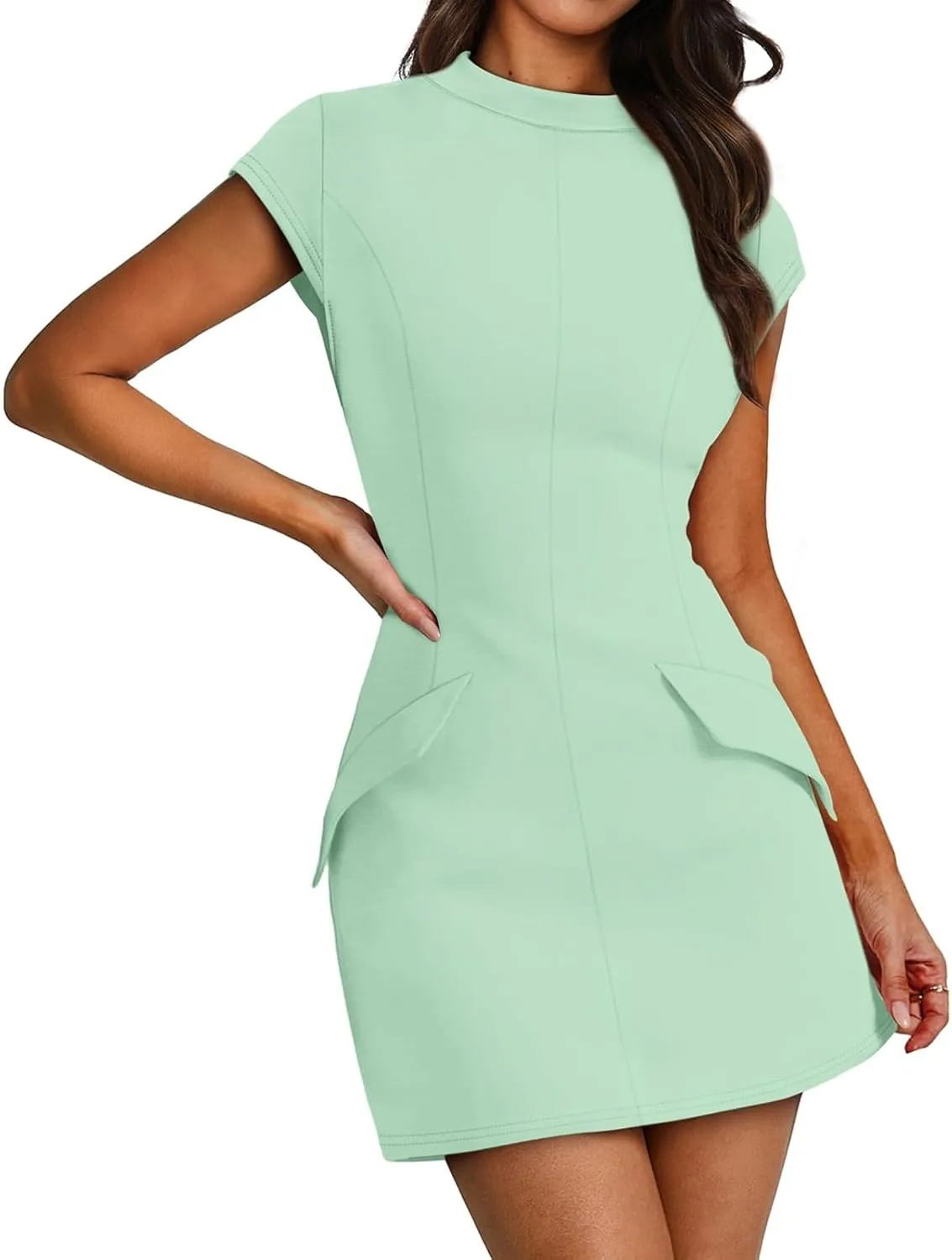 Bodycon Mini Dresses for Women Summer Mock Neck Club & Night Out Dresses Slim Fit Short Sleeve Birthday Party Dress