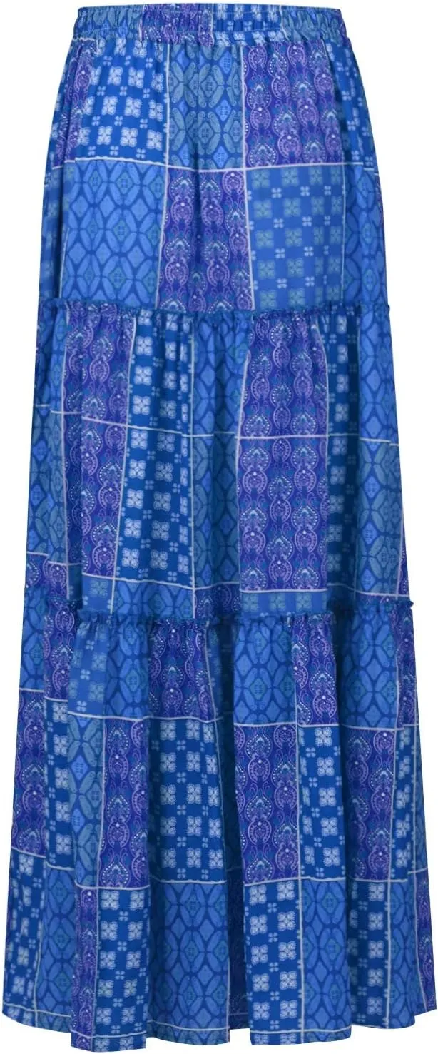 Boho Maxi Skirts for Women 2025 Drawstring High Waisted Tiered Long Flowy Skirt Casual Beach Bohemian A-Line Skirt