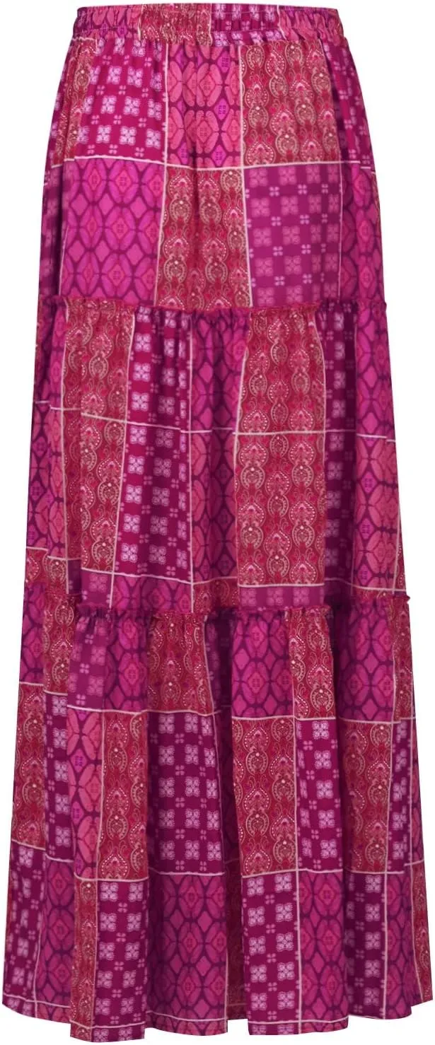 Boho Maxi Skirts for Women 2025 Drawstring High Waisted Tiered Long Flowy Skirt Casual Beach Bohemian A-Line Skirt