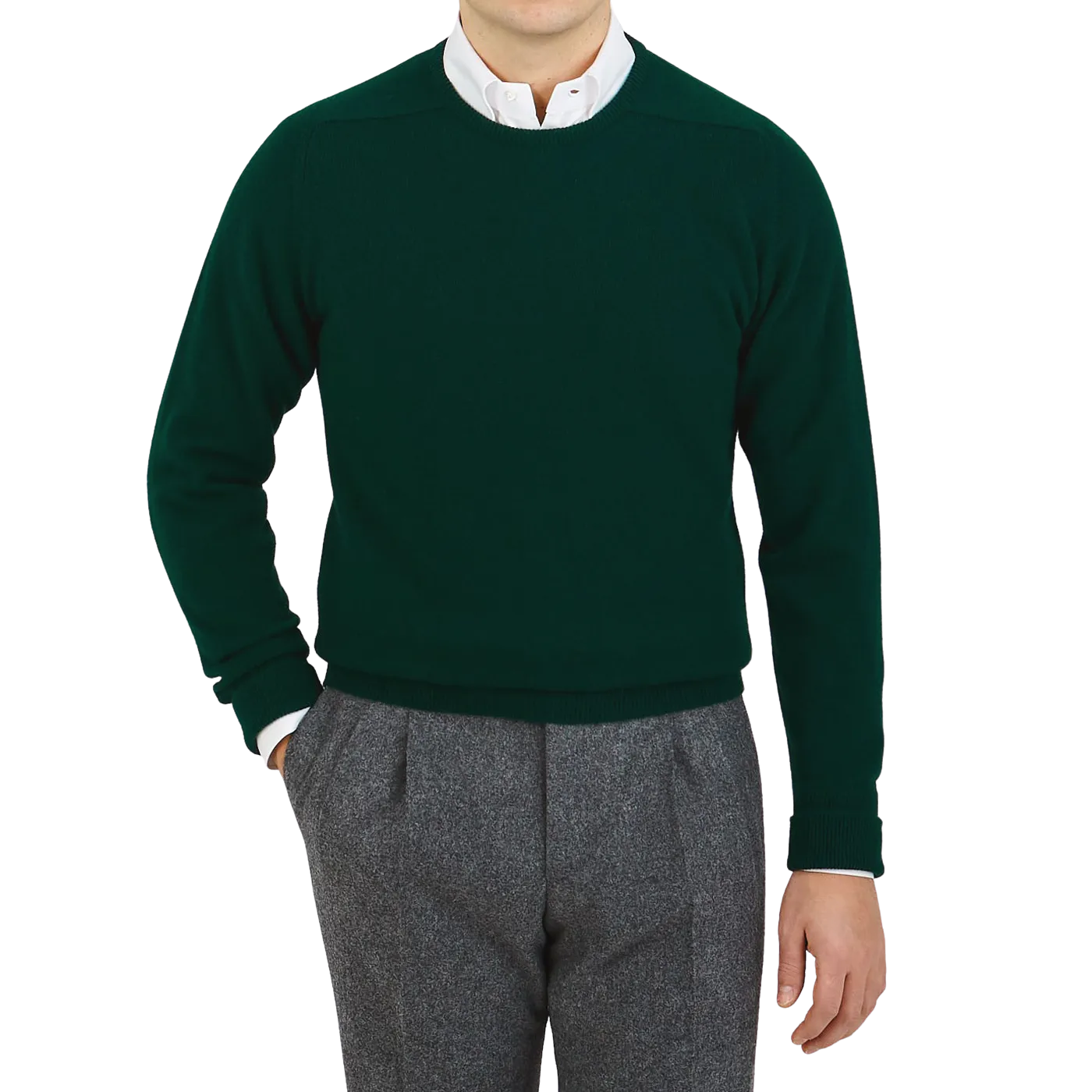 Bottle Green Crew Neck Cashmere Sweater