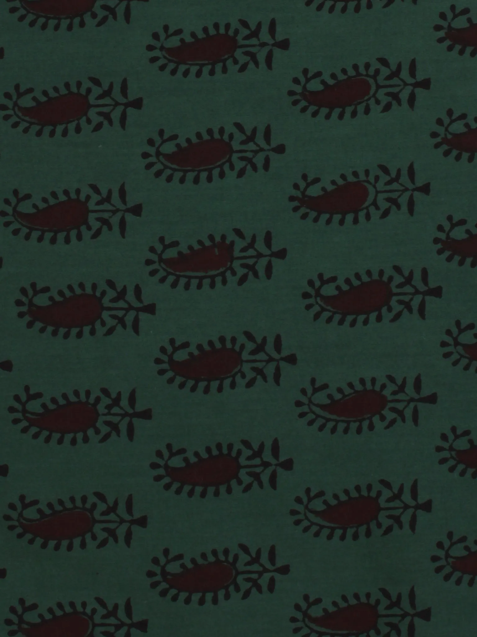 Bottle Green Maroon Bagh Printed Cotton Fabric Per Meter - F005F2070