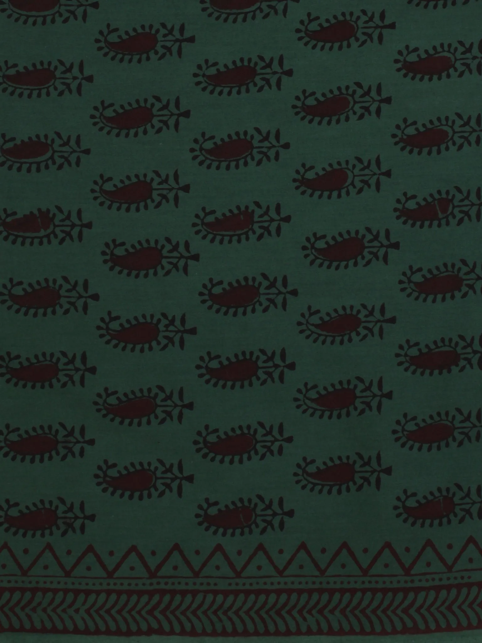 Bottle Green Maroon Bagh Printed Cotton Fabric Per Meter - F005F2070