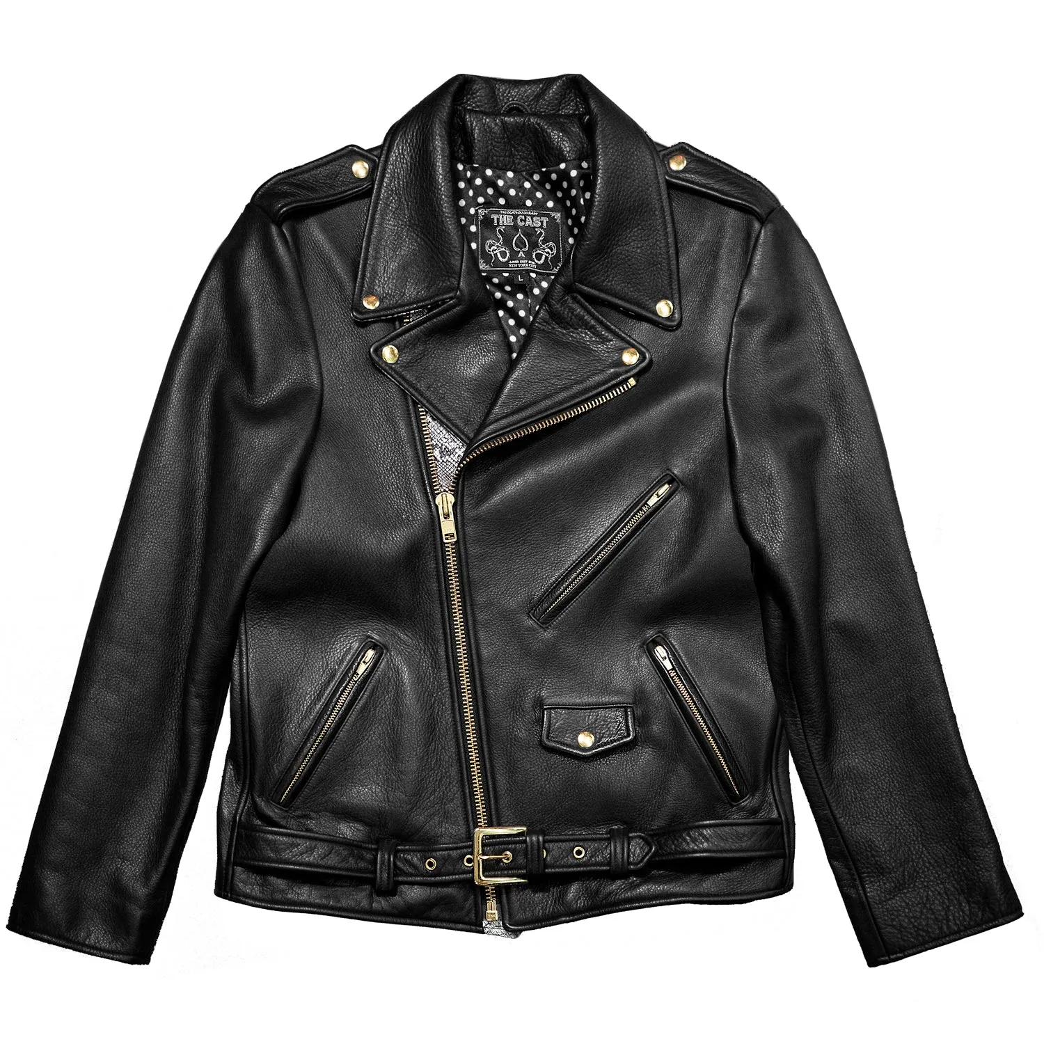 BOWERY JACKET - L / SNAKESKIN DETAIL, POLKA-DOT LINING   GOLD HARDWARE