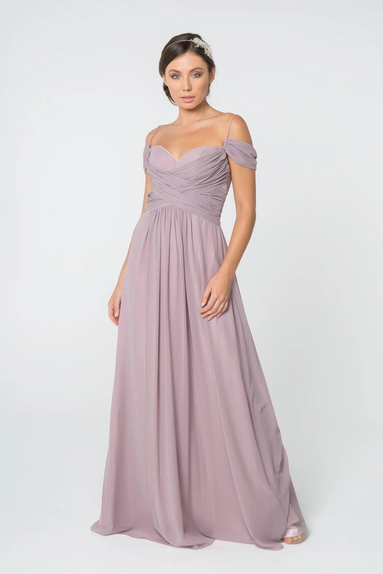 Chiffon Ruched Sweetheart Long Dress GLGL2824