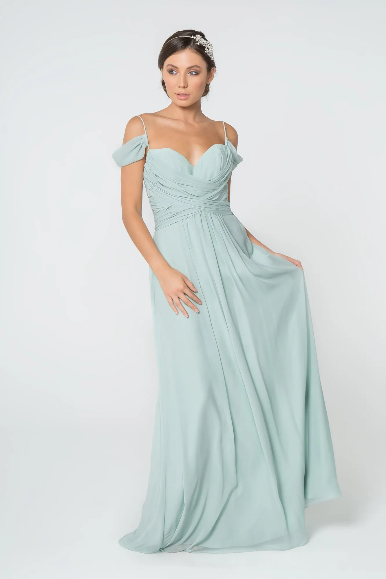 Chiffon Ruched Sweetheart Long Dress GLGL2824