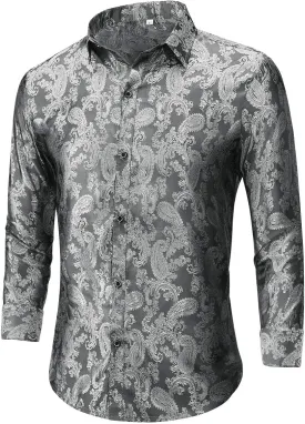 Cloudstyle Mens Paisley Shirt Long Sleeve Dress Shirt Button Down Casual Slim Fit