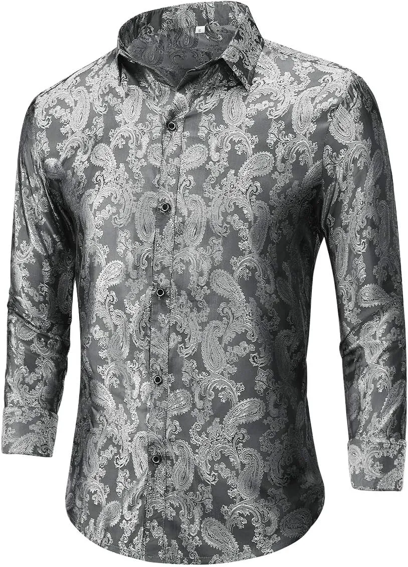 Cloudstyle Mens Paisley Shirt Long Sleeve Dress Shirt Button Down Casual Slim Fit
