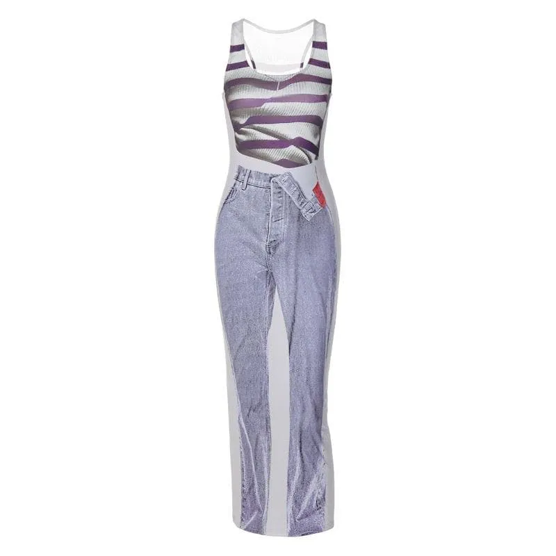 Contrast print sleeveless u neck maxi dress