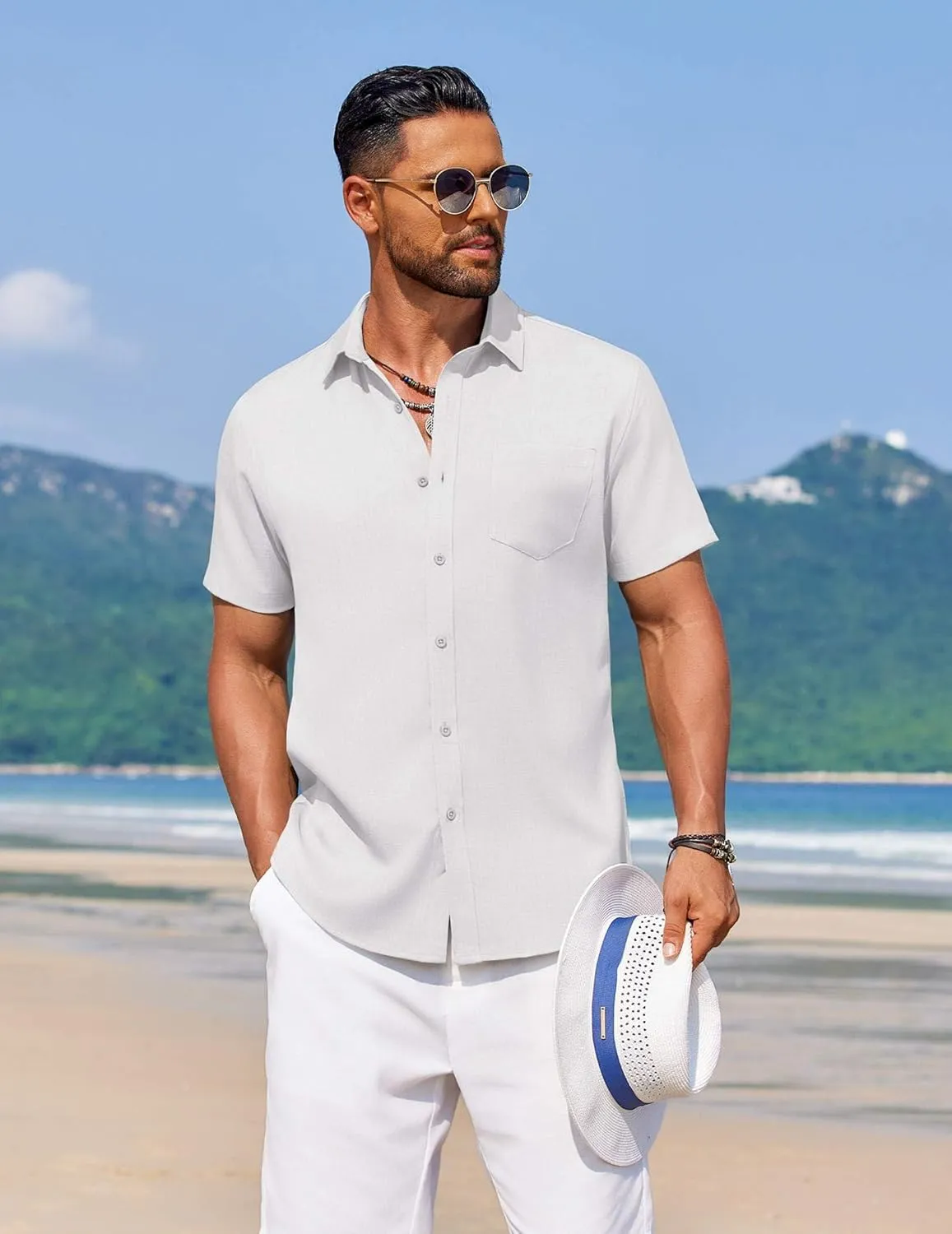 COOFANDY Men's Summer Beach Vacation Shirt Casual Button Down Short Sleeve Shirt Hawaiian Tropical Resort Wear