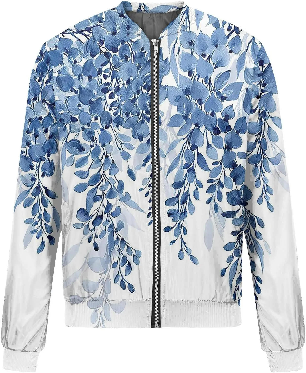 COTECRAM Bomber Jacket Women 2024 Causal Floral Zip Up Coats Long Sleeve Stand Collar Fall Jackets Lightweight Outerwear Tops