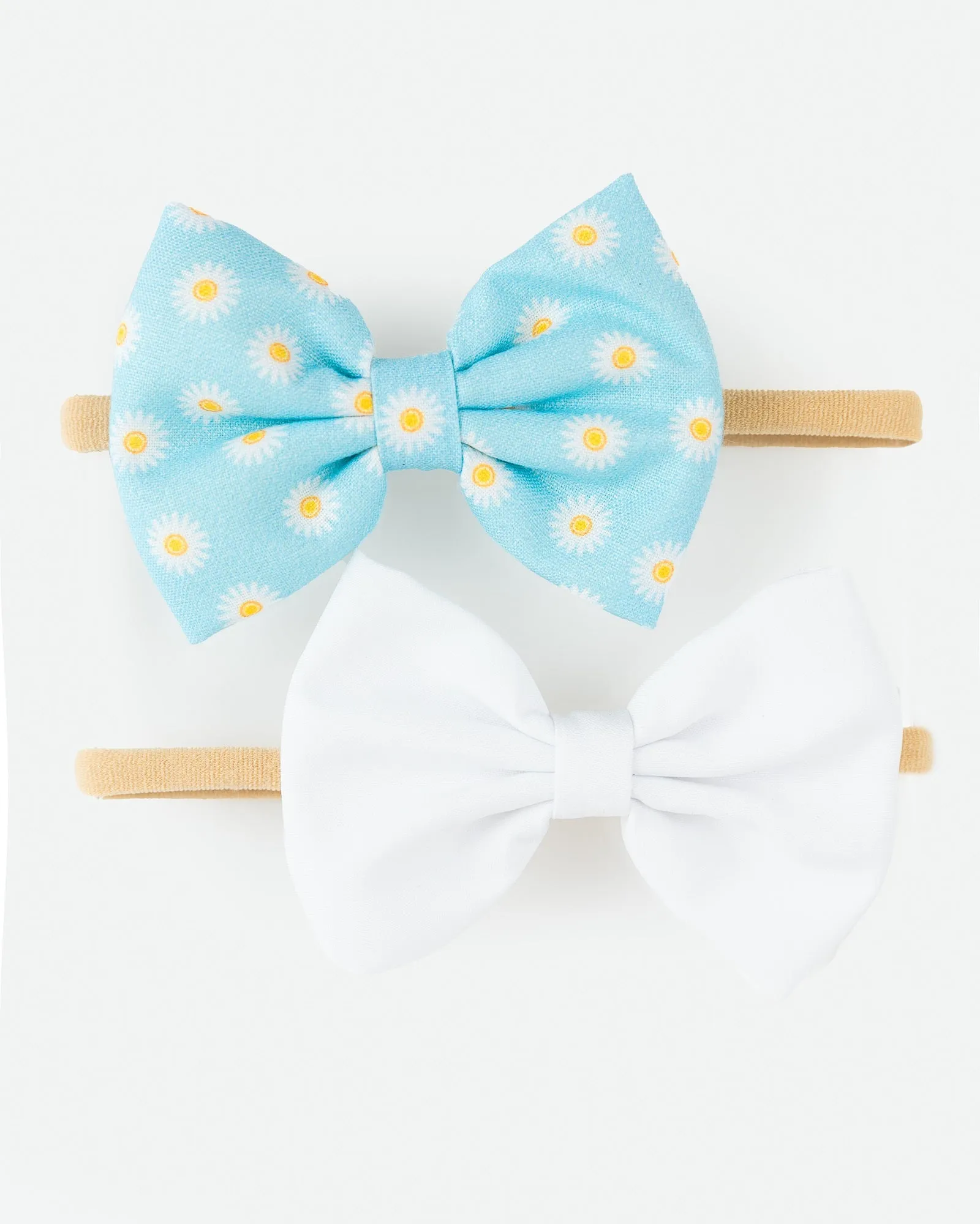 Daisy Printed Bow Headband- Light Blue & White