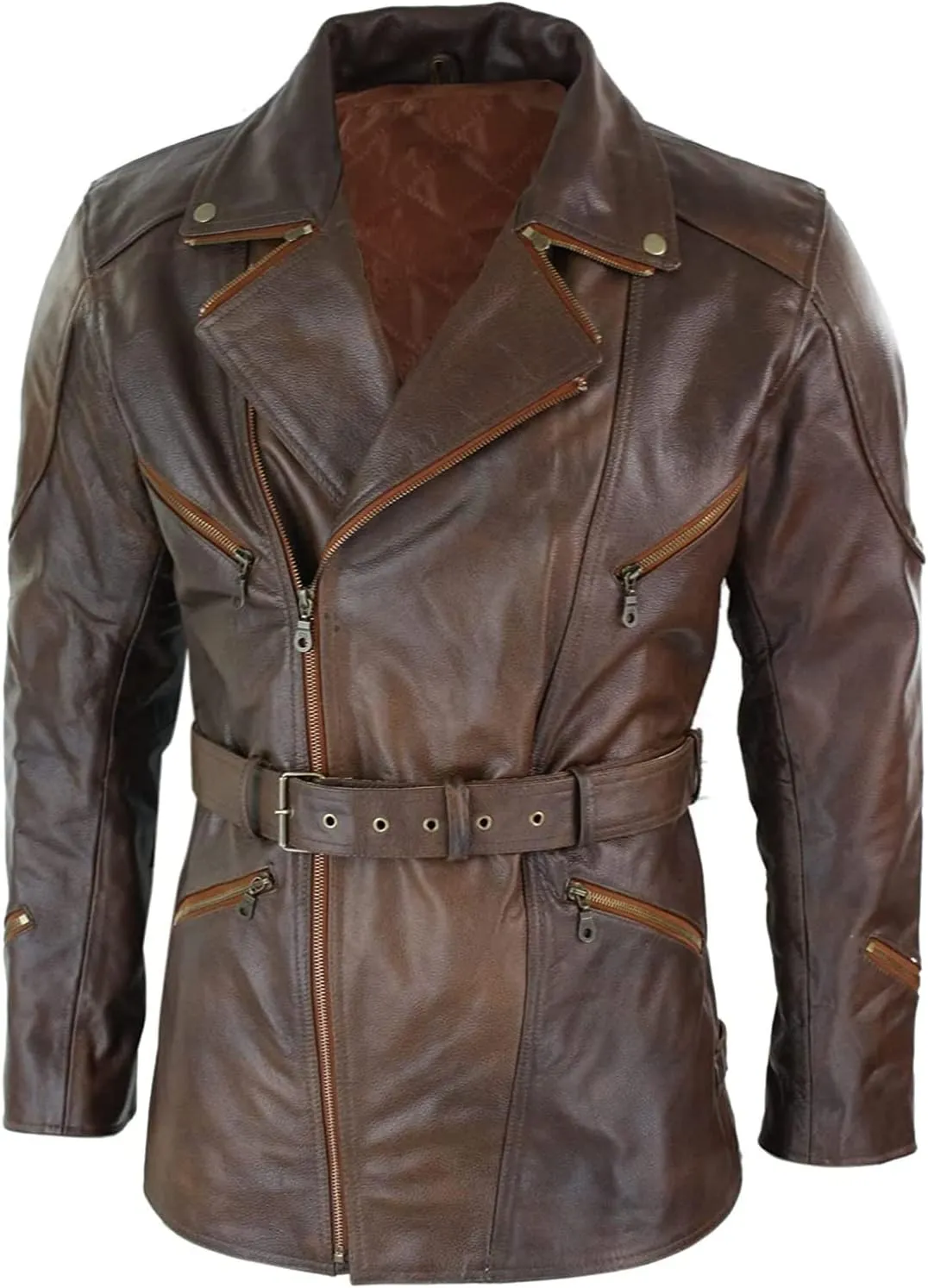 Dean Brown Leather Jacket - 3/4 Mid Length Lambskin Leather Coat