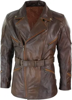 Dean Brown Leather Jacket - 3/4 Mid Length Lambskin Leather Coat