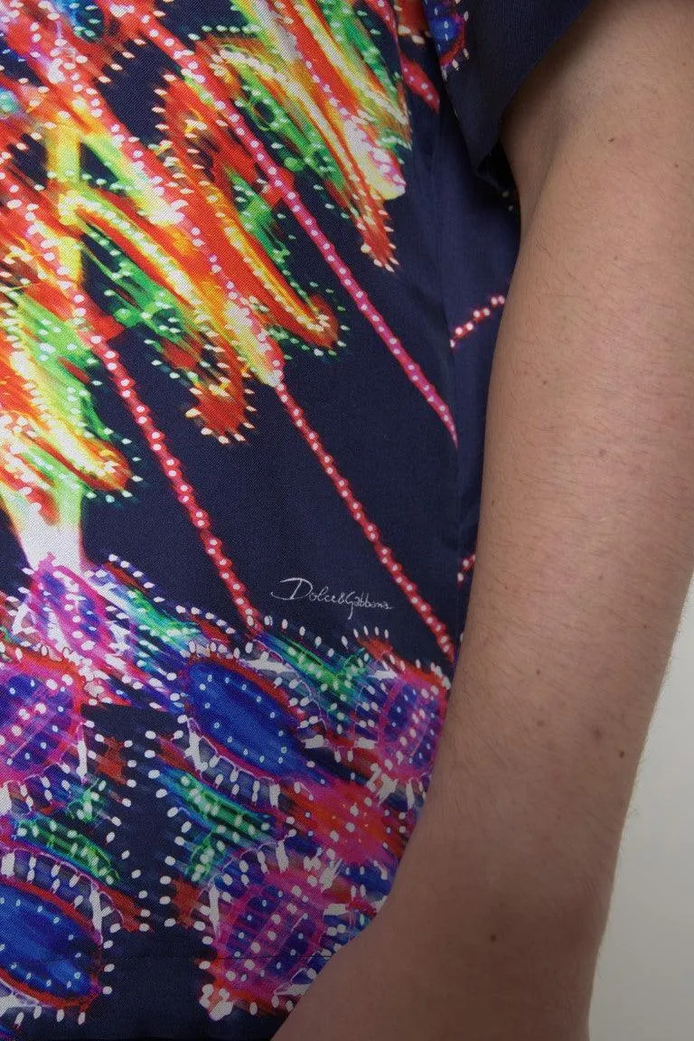 Dolce & Gabbana Multicolor Luminarie Print Men Shirt Silk