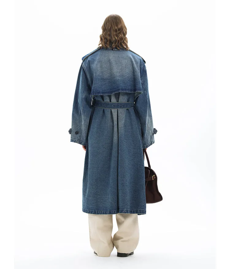 Double-breasted denim long coat