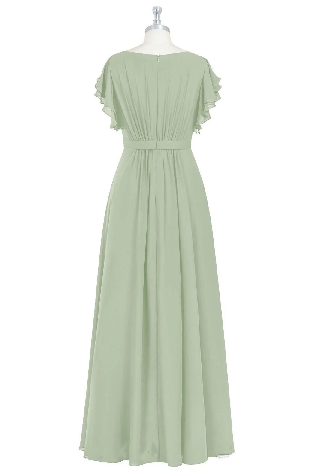Elegant Sage Green Ruffled A-Line Long Bridesmaid Dress