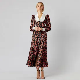 Elegant Vintage Floral Long Sleeve Dress