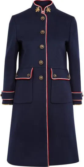Embellished Metallic-Trimmed Wool-Felt Coat