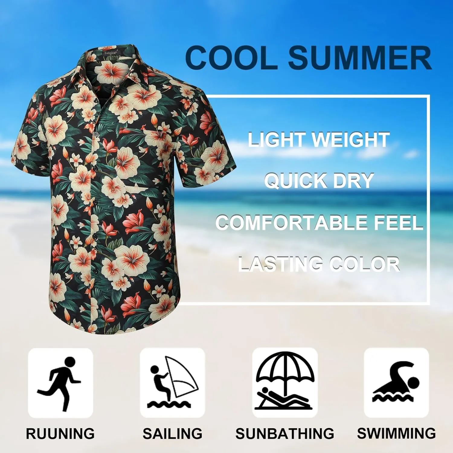 Enlison Men's Hawaiian Shirt Short Sleeve Casual Summer Beach Aloha Shirt Floral Button Down Tropical Hawaii Shirts