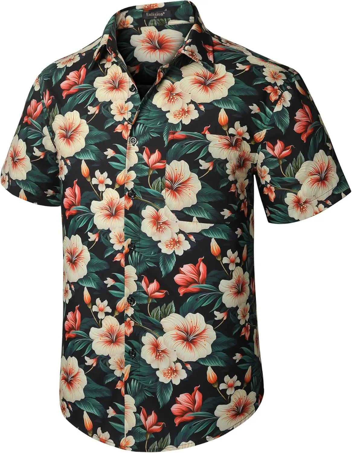 Enlison Men's Hawaiian Shirt Short Sleeve Casual Summer Beach Aloha Shirt Floral Button Down Tropical Hawaii Shirts