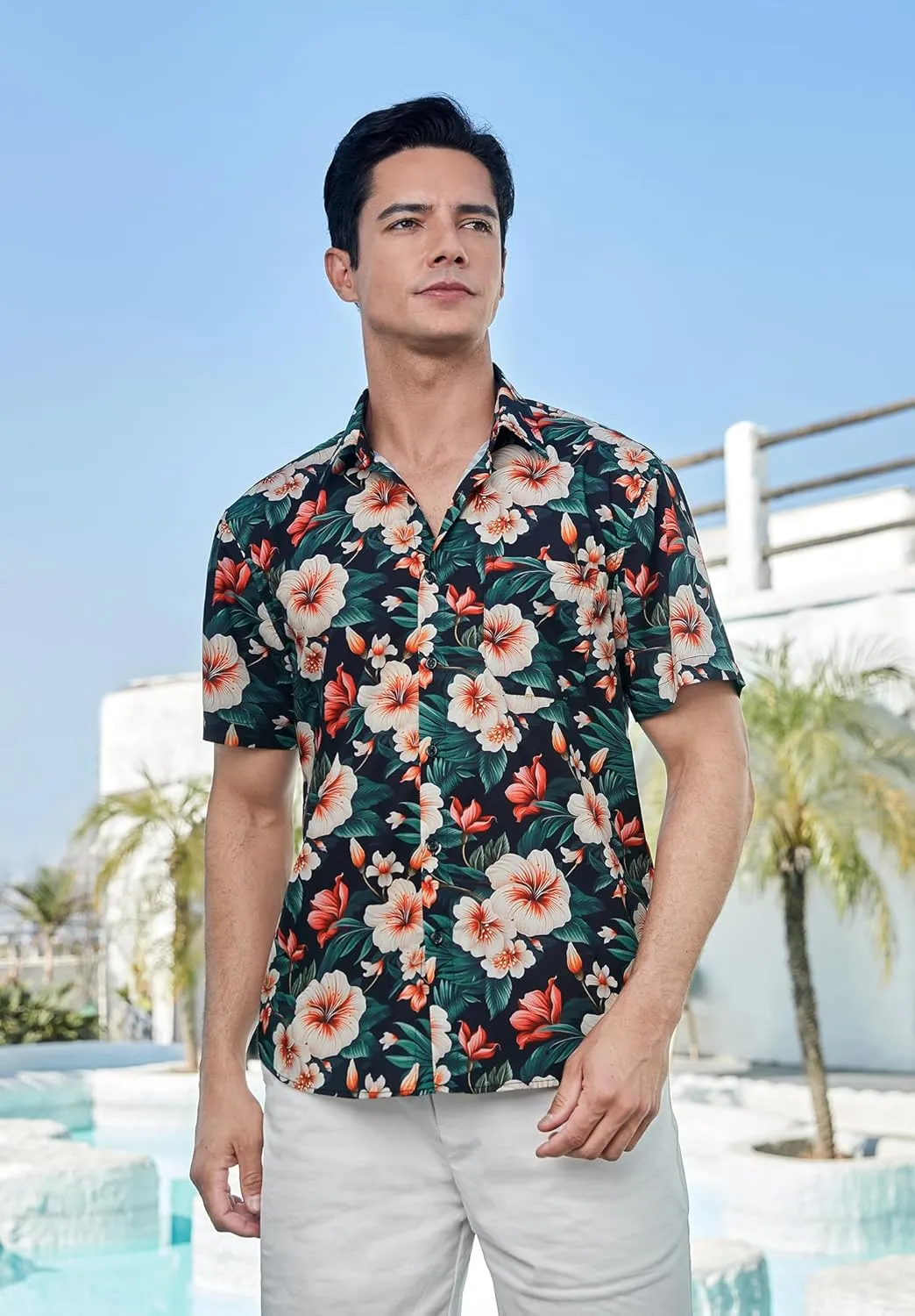 Enlison Men's Hawaiian Shirt Short Sleeve Casual Summer Beach Aloha Shirt Floral Button Down Tropical Hawaii Shirts
