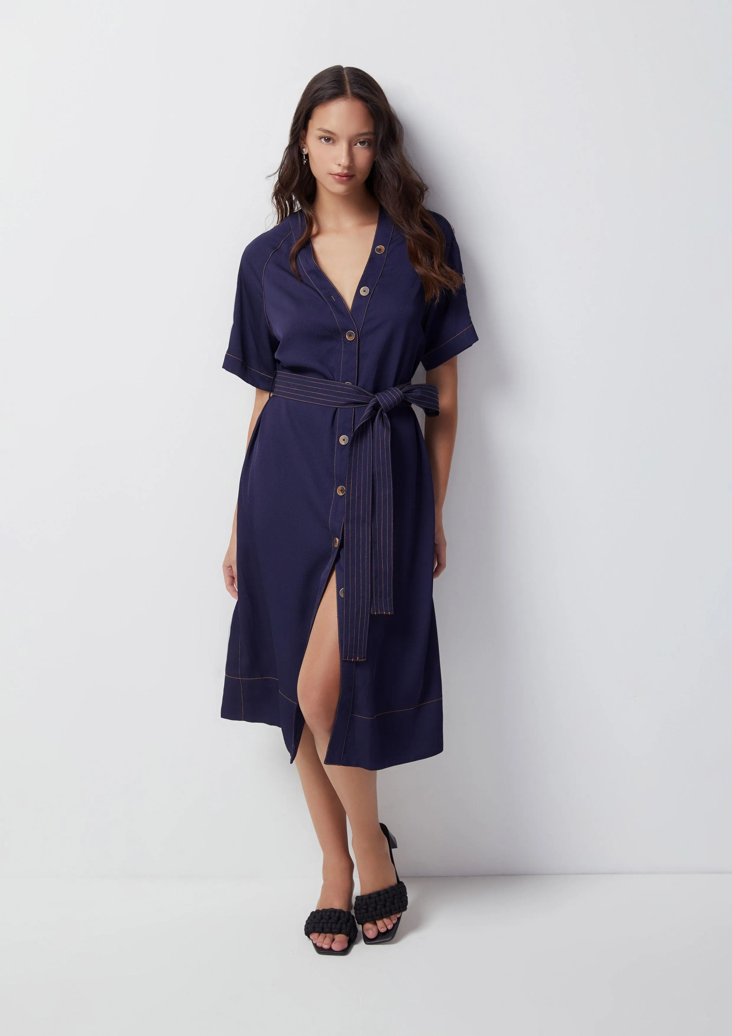 Fantasy Veil Button Short Sleeve Dress