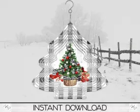 Farmhouse Buffalo Plaid Christmas Tree Wind Spinner PNG Design for Sublimation, Garden Spinner Design, Digital Download