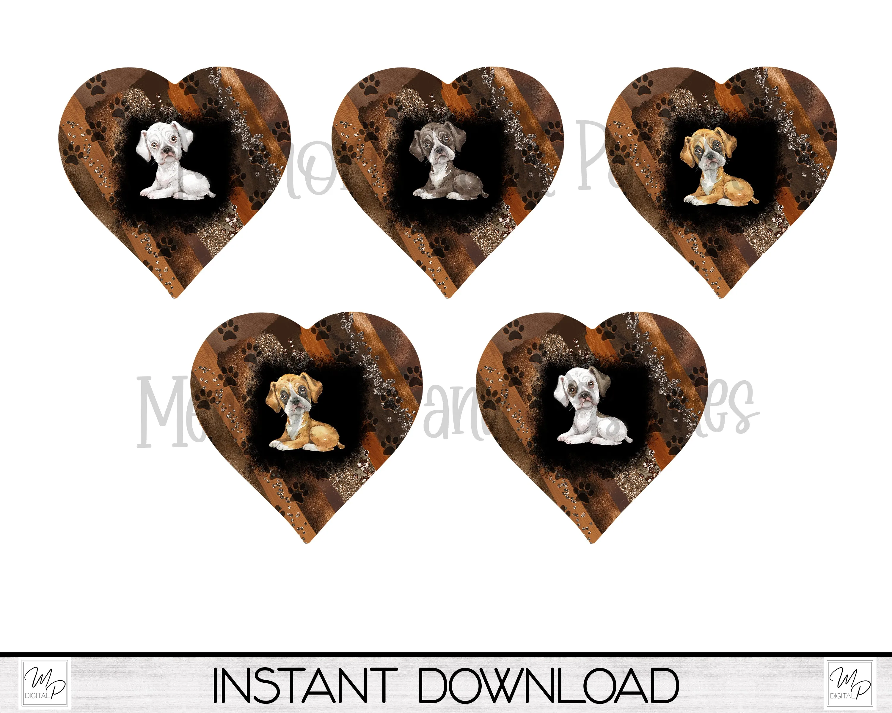 Five Breed Colors BOXER Heart Wind Spinner PNG Design for Sublimation, Dog Garden Spinner Design, Digital Download