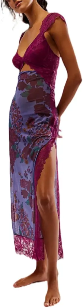 Floral Lace Maxi Slip Dress Summer Sleeveless Backless Bodycon Dress Cut Out Spaghetti Strap Long Dress