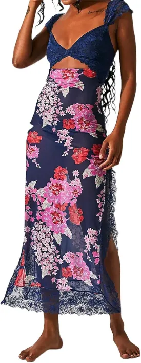 Floral Lace Maxi Slip Dress Summer Sleeveless Backless Bodycon Dress Cut Out Spaghetti Strap Long Dress