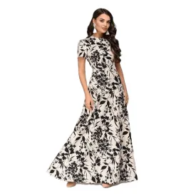 Floral Print Boho Dress Elegant Long Short Sleeve