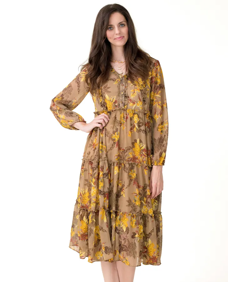 Floral Print Crinkle Chiffon Dress