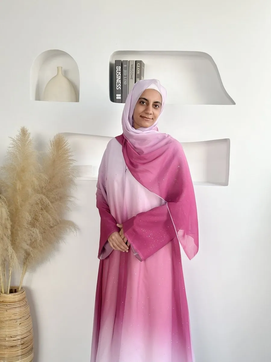 Gradient Glitter Chiffon Open Abaya 3-Piece Set (MOA097)