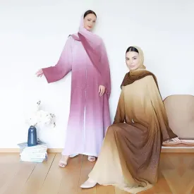 Gradient Glitter Chiffon Open Abaya 3-Piece Set (MOA097)
