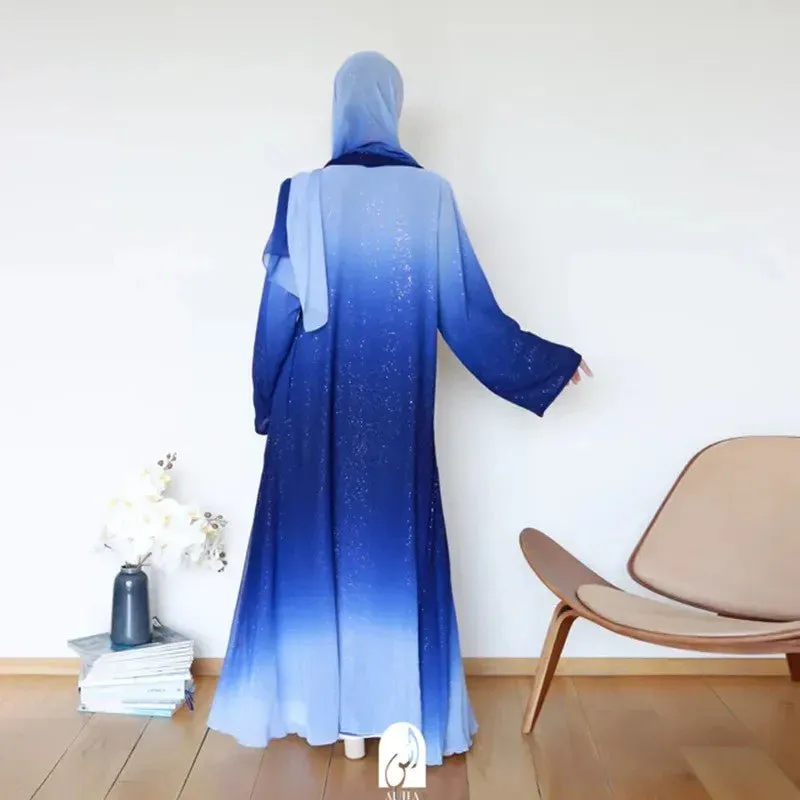Gradient Glitter Chiffon Open Abaya 3-Piece Set (MOA097)