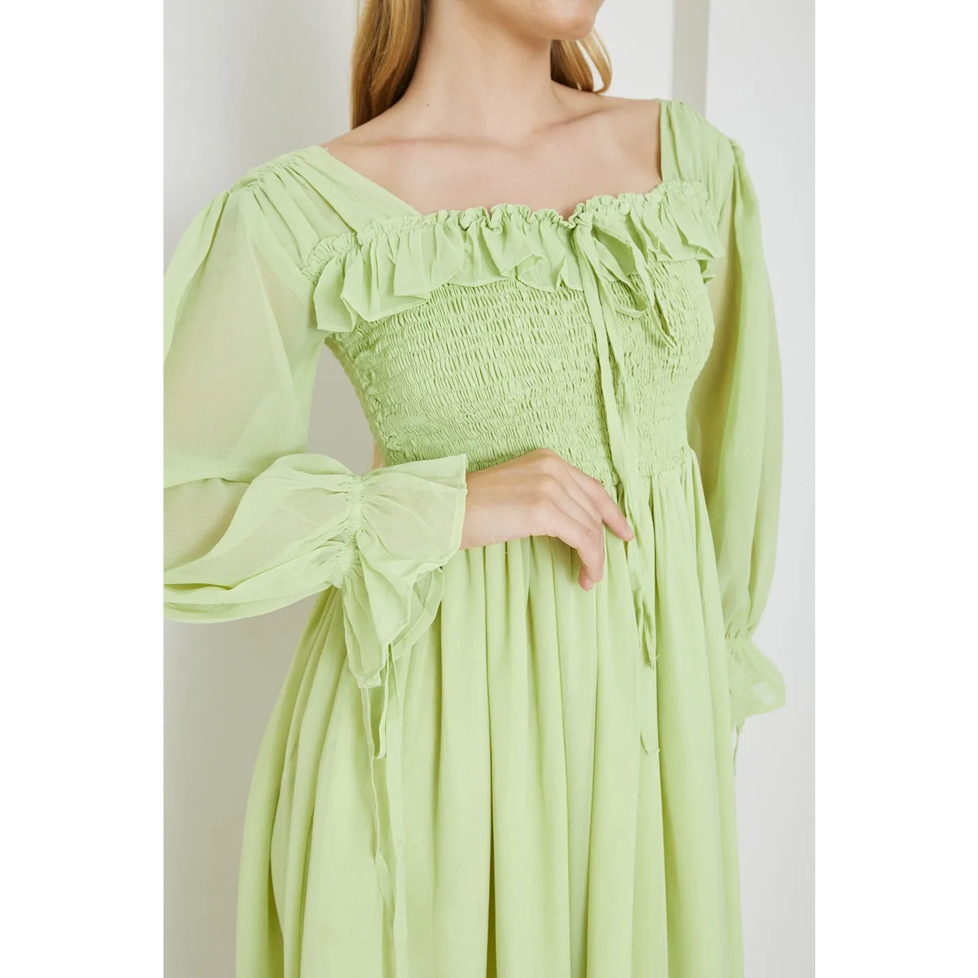 Green Chiffon Square Collar Dress