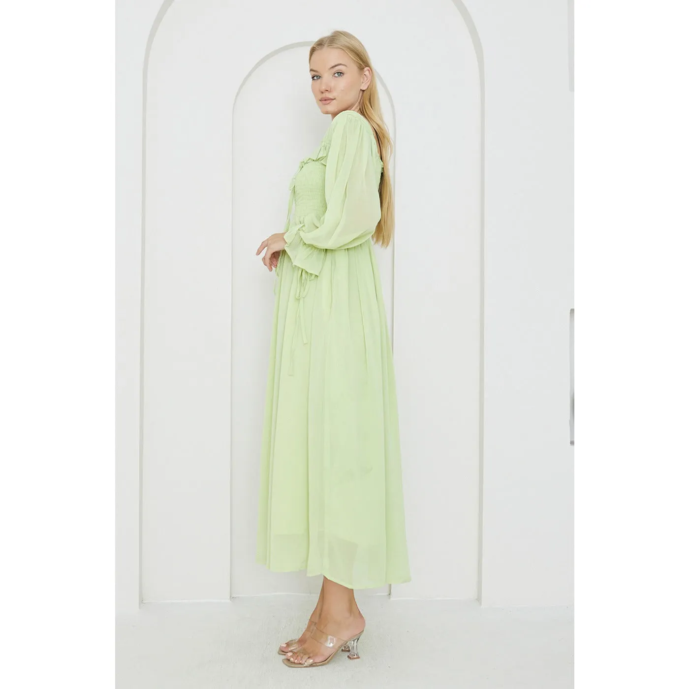 Green Chiffon Square Collar Dress